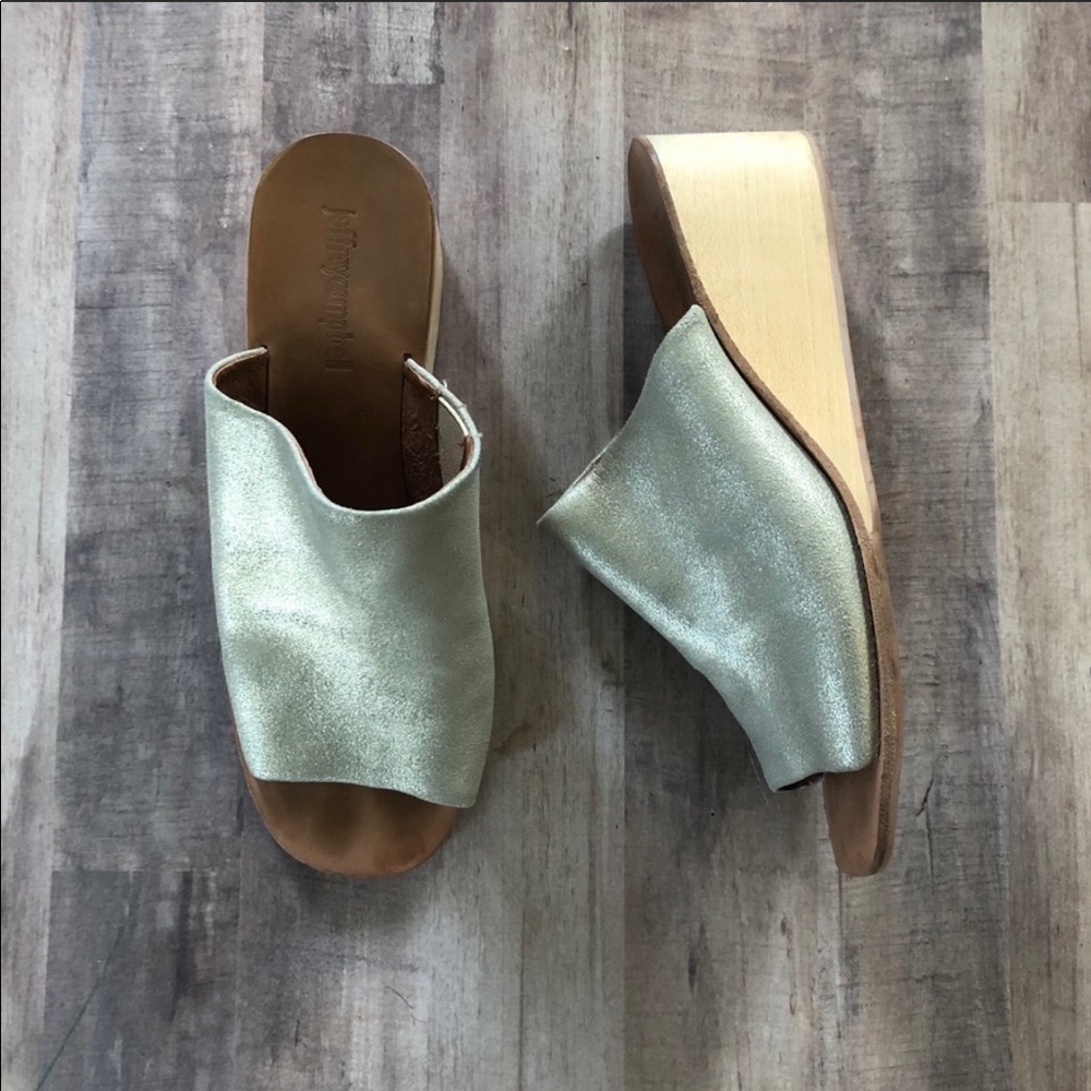 Jeffrey Campbell Shimmer Gold Leather Wedge Slides